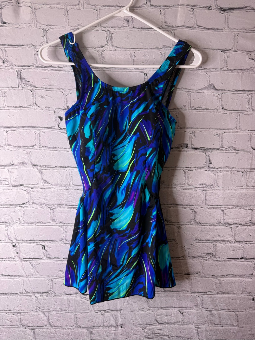 Vintage T.H.E Blue & Teal Swirl Fit-and-Flare swim suit size 10